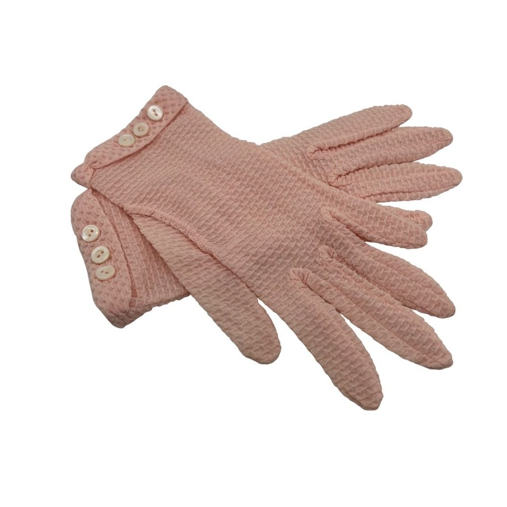Hansen Womens Vintage Day Gloves Pink Size 6 Knit Texture Button Accent